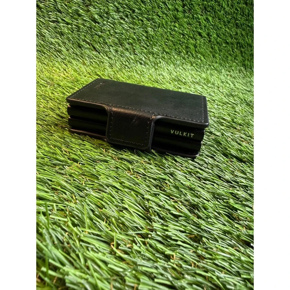 VULKIT VC200d Black Leather Pop Up Credit Card Holder Minimalist RFID Wallet NEW